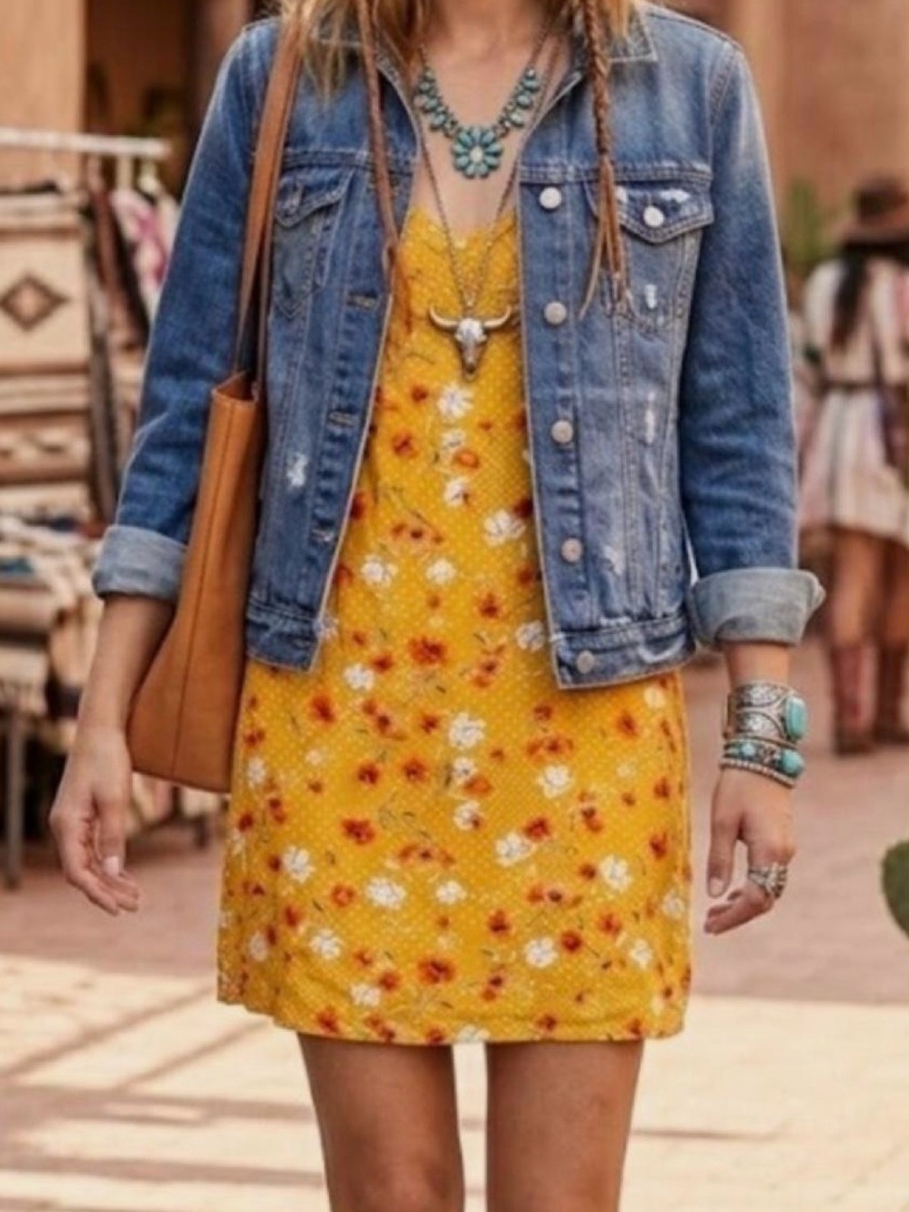 Idyllwind Yellow Floral Mini Dress with White & Orange Accents